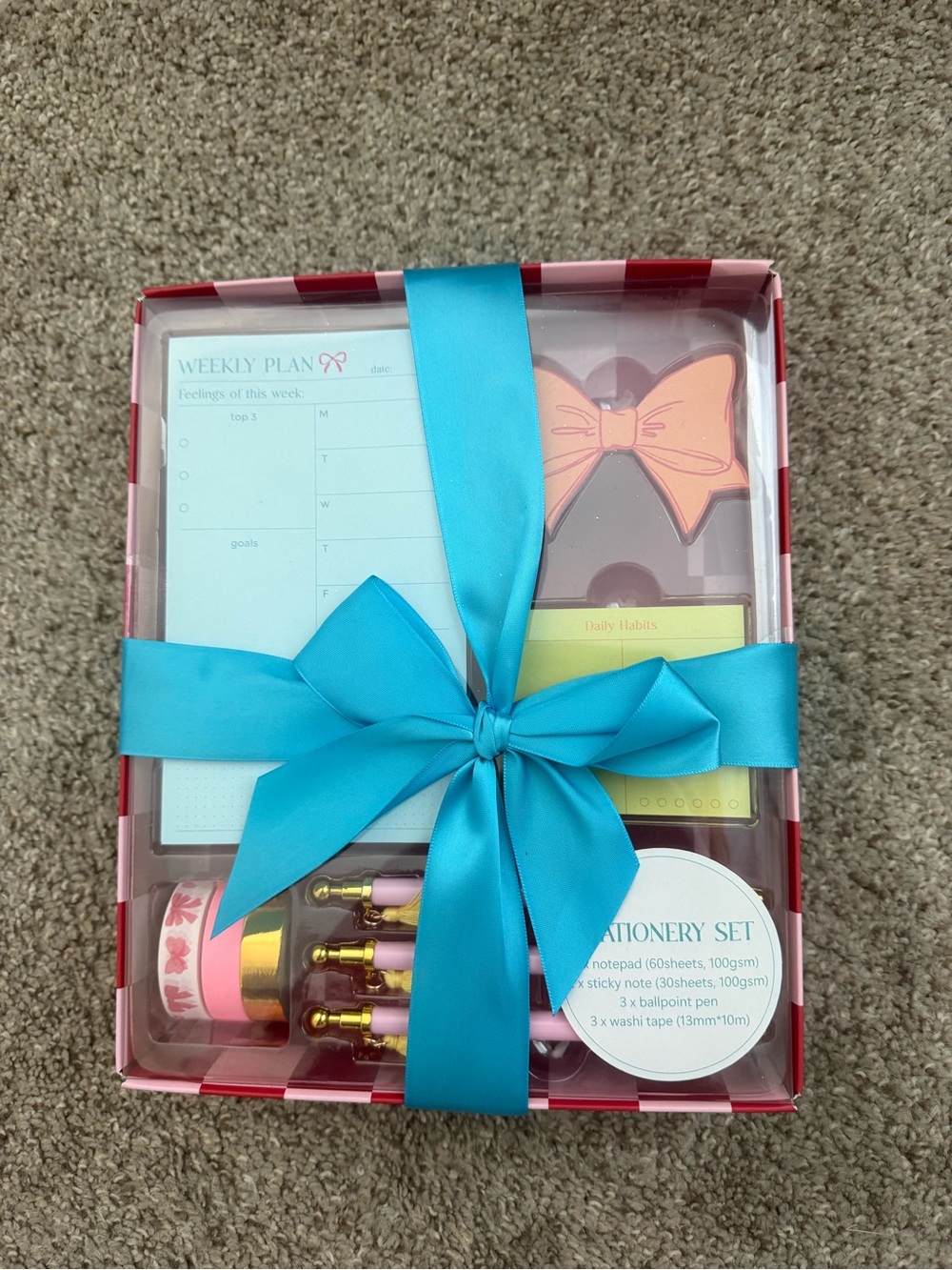 Stationery Gift Set with Turquoise Bow - Pink & Gold Accents